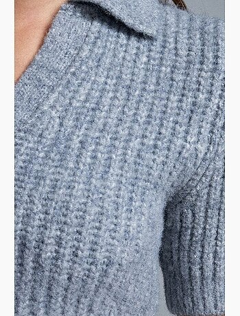 Pull femme ajusté à col polo côtelé dilvin
