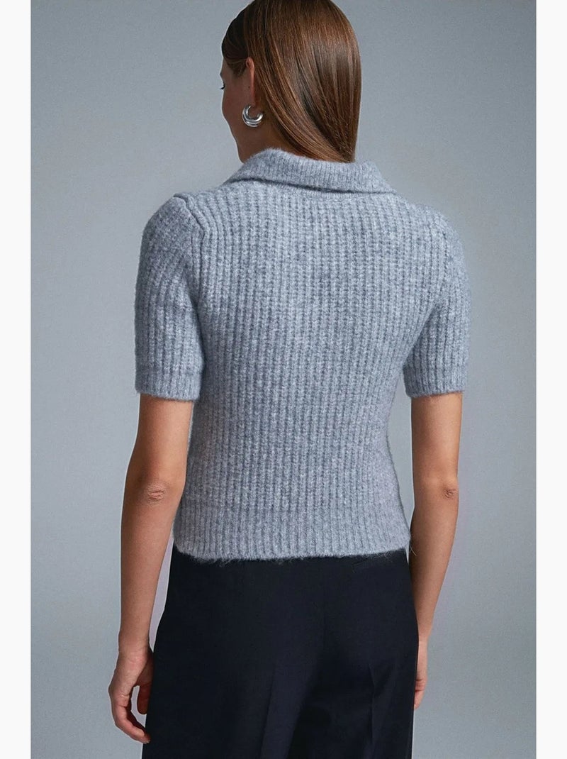 Pull femme ajusté à col polo côtelé dilvin Gris clair - Kiabi