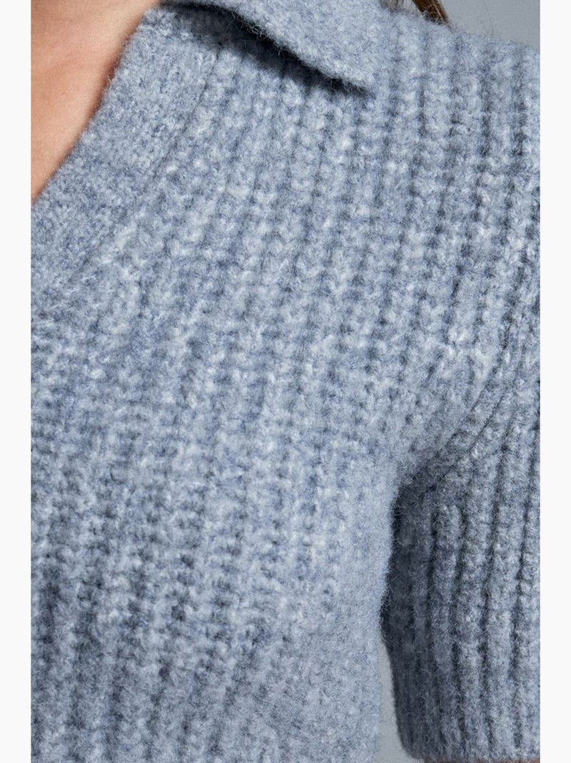 Pull femme ajusté à col polo côtelé dilvin Gris clair - Kiabi