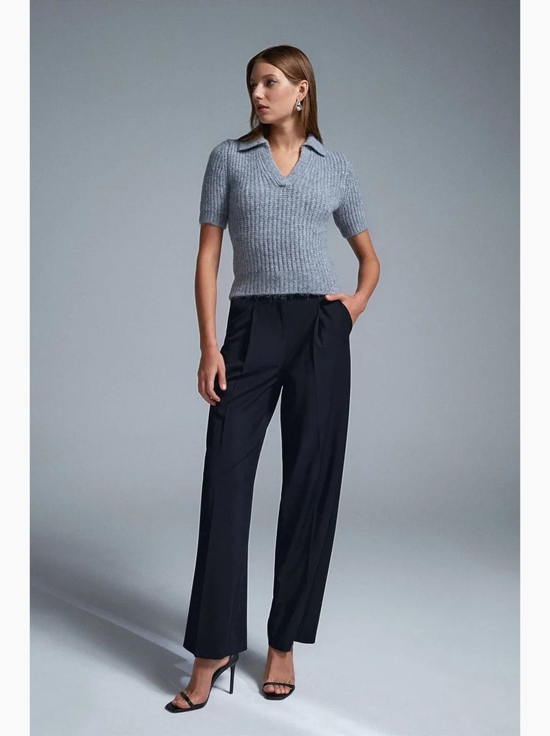 Pull femme ajusté à col polo côtelé dilvin Gris clair - Kiabi