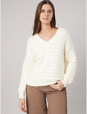 Pull femme ample duveteux rayures brillantes 'deeluxe'