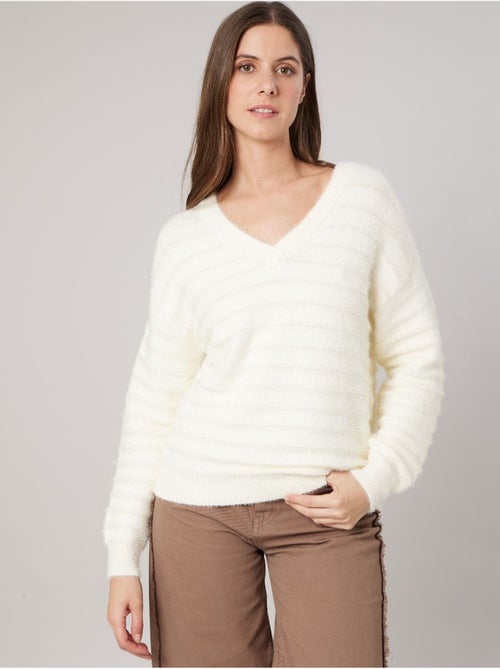 Pull femme ample duveteux rayures brillantes 'Deeluxe' - Kiabi Pull femme ample duveteux rayures brillantes 'Deeluxe' - Kiabi