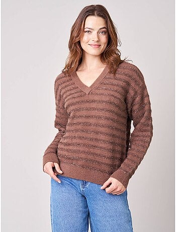 Pull femme ample duveteux rayures brillantes 'deeluxe'