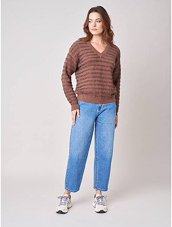 Pull femme ample duveteux rayures brillantes 'deeluxe'