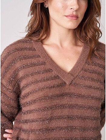 Pull femme ample duveteux rayures brillantes 'deeluxe'