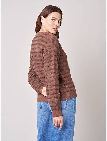 Pull femme ample duveteux rayures brillantes 'deeluxe'