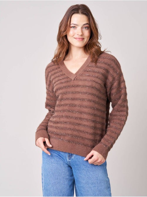 Pull femme ample duveteux rayures brillantes 'deeluxe' - Kiabi Pull femme ample duveteux rayures brillantes 'deeluxe' - Kiabi
