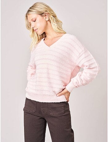 Pull femme ample duveteux rayures brillantes 'deeluxe'