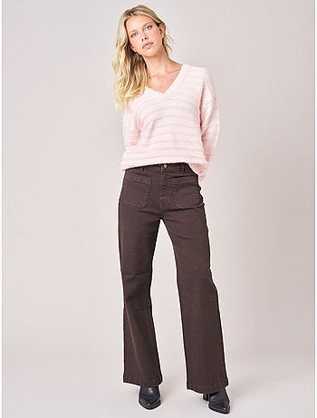 Pull femme ample duveteux rayures brillantes 'deeluxe'