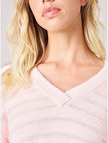 Pull femme ample duveteux rayures brillantes 'deeluxe'