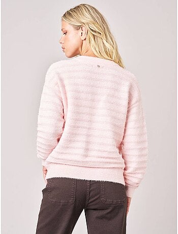 Pull femme ample duveteux rayures brillantes 'deeluxe'