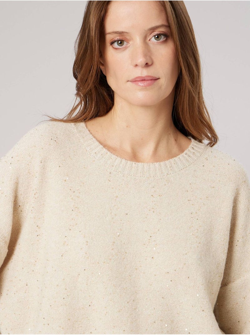 Pull femme avec sequins 'deeluxe' Beige argile - Kiabi