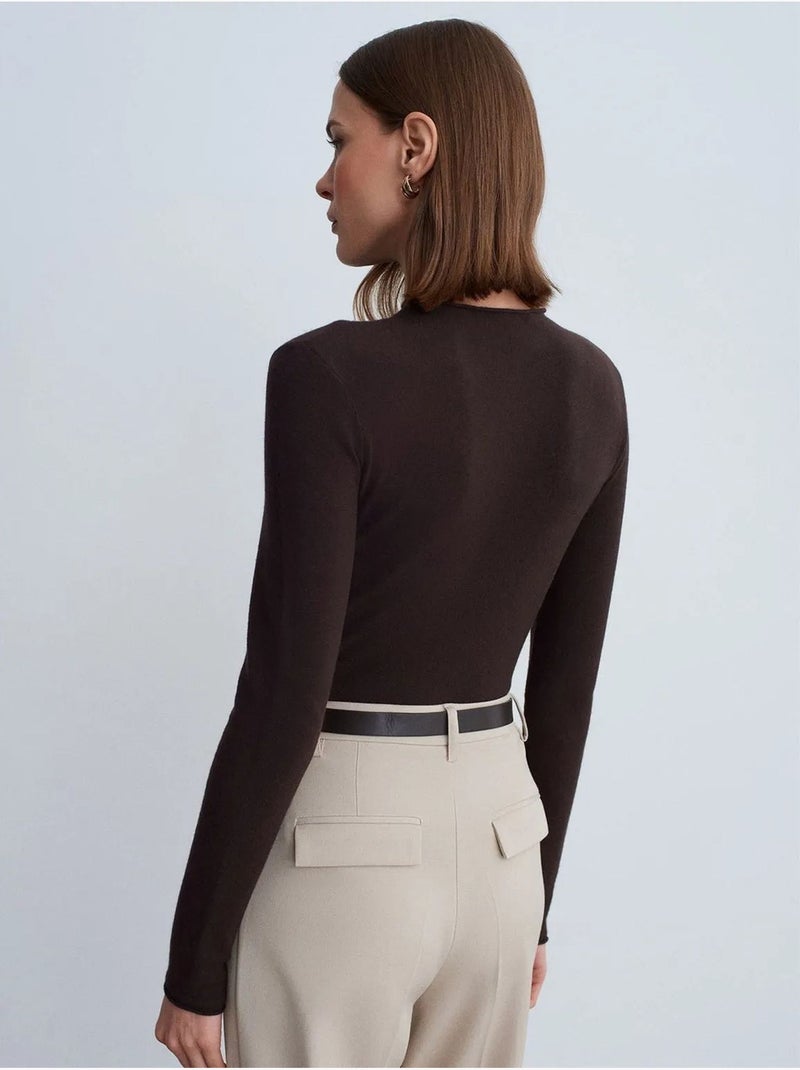 Pull femme cintré en maille côtelée, col montant court dilvin Marron - Kiabi