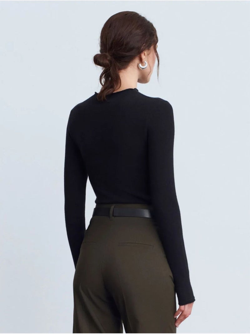Pull femme cintré en maille côtelée, col montant court dilvin Noir - Kiabi