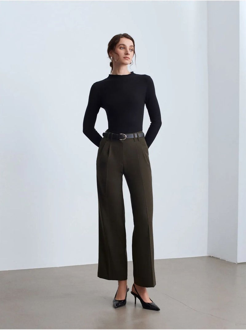 Pull femme cintré en maille côtelée, col montant court dilvin Noir - Kiabi