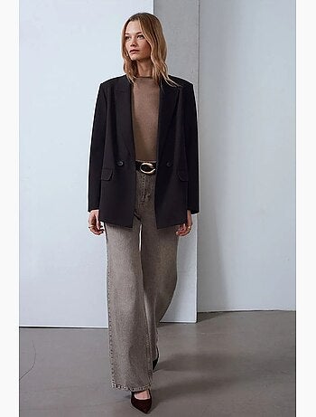 Pull femme cintré en maille côtelée, col montant court dilvin
