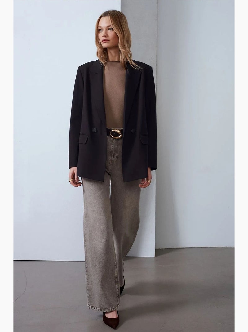 Pull femme cintré en maille côtelée, col montant court dilvin Taupe - Kiabi