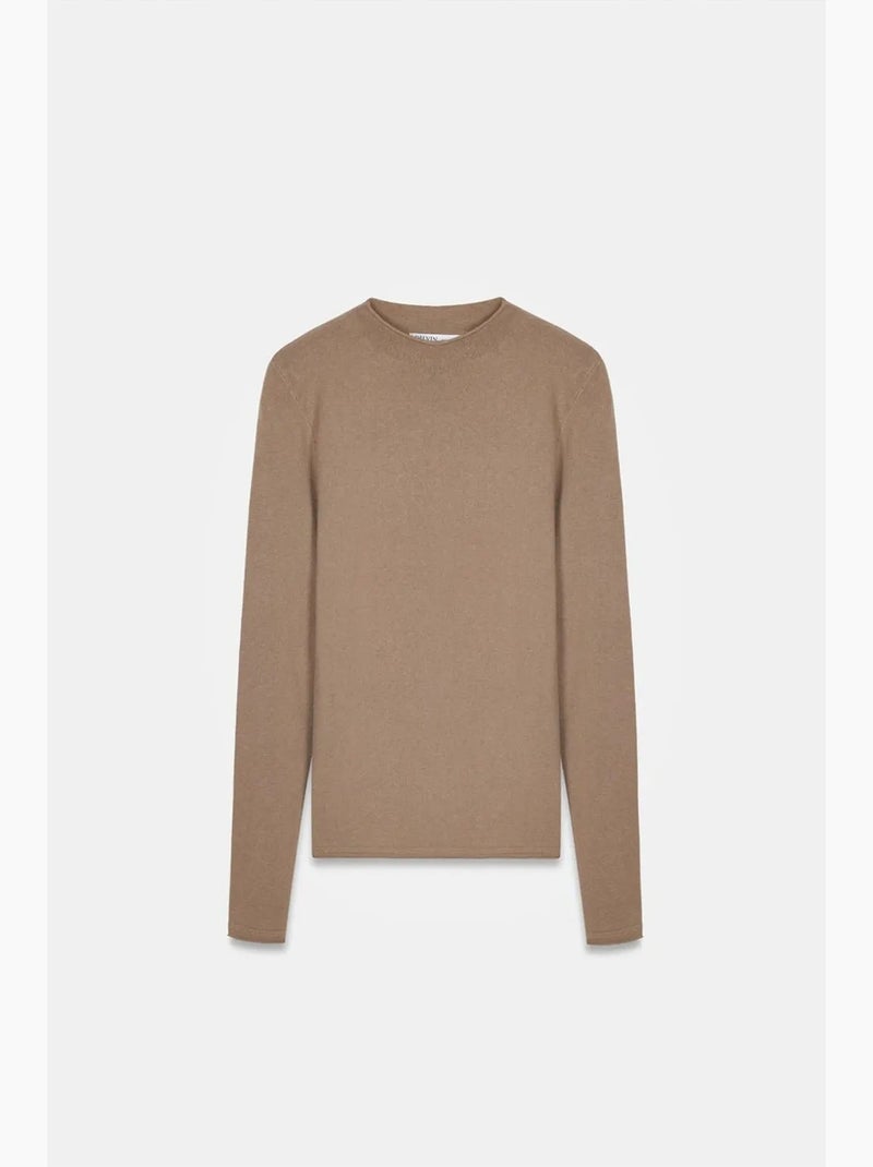 Pull femme cintré en maille côtelée, col montant court dilvin Taupe - Kiabi