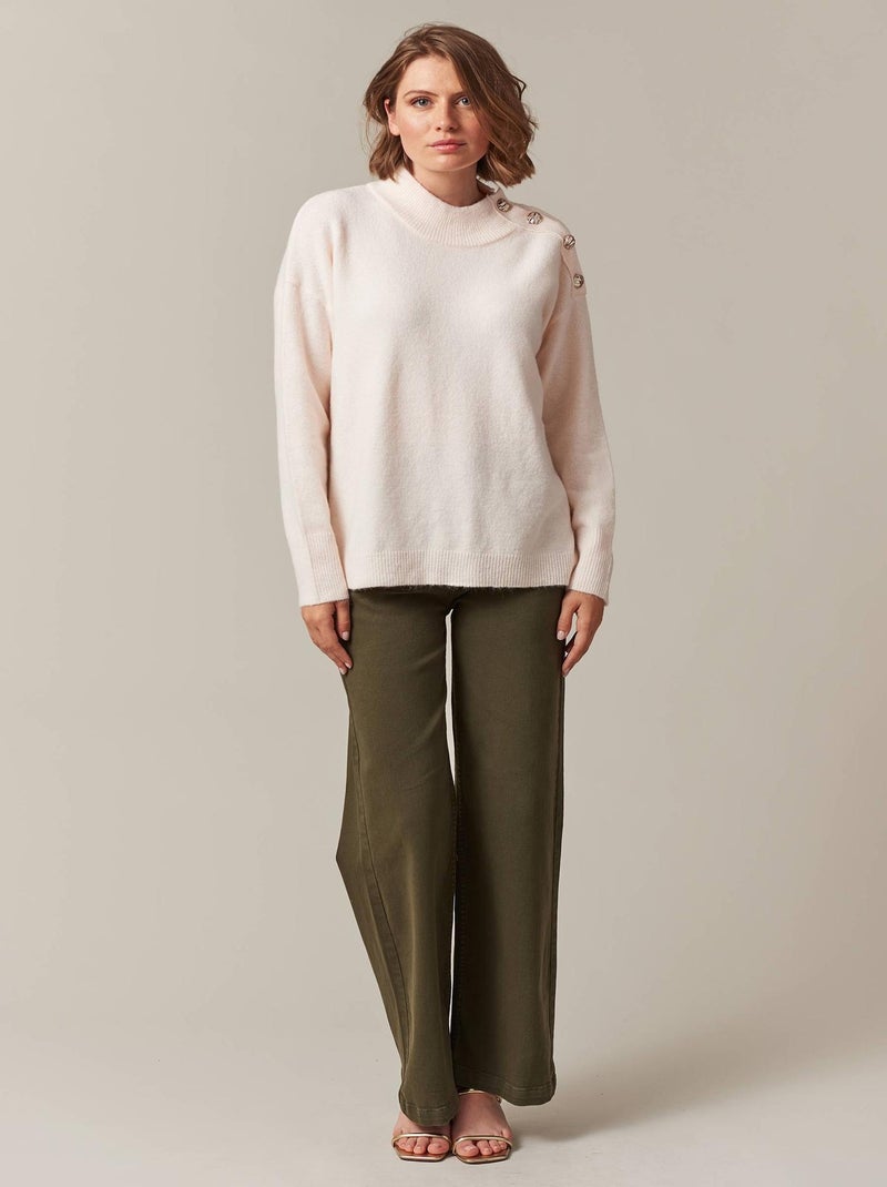 Pull femme col montant et épaule boutonnée 'Deeluxe' Beige argile - Kiabi