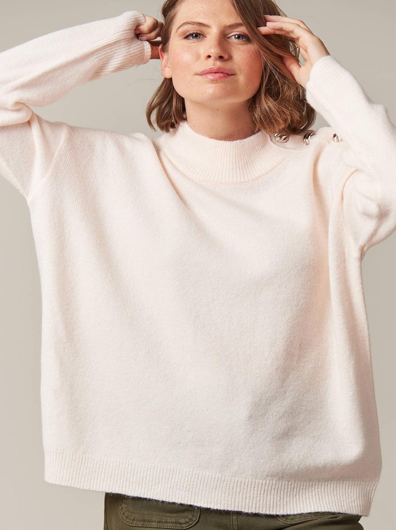 Pull femme col montant et épaule boutonnée 'Deeluxe' Beige argile - Kiabi