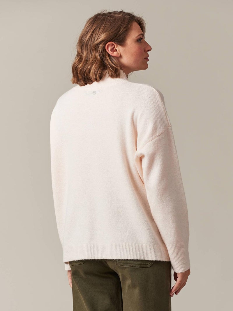 Pull femme col montant et épaule boutonnée 'Deeluxe' Beige argile - Kiabi
