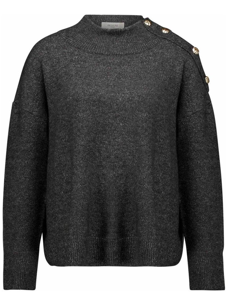 Pull femme col montant et épaule boutonnée 'Deeluxe' gris anthracite - Kiabi