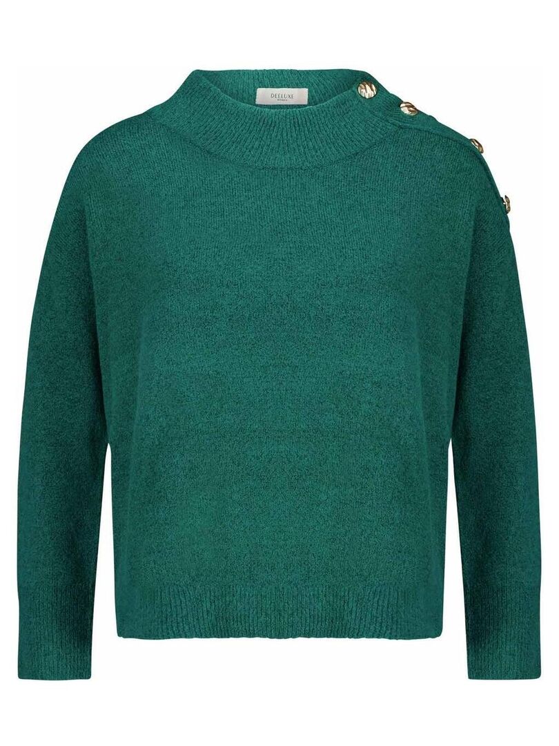 Pull femme col montant et épaule boutonnée 'Deeluxe' Vert - Kiabi