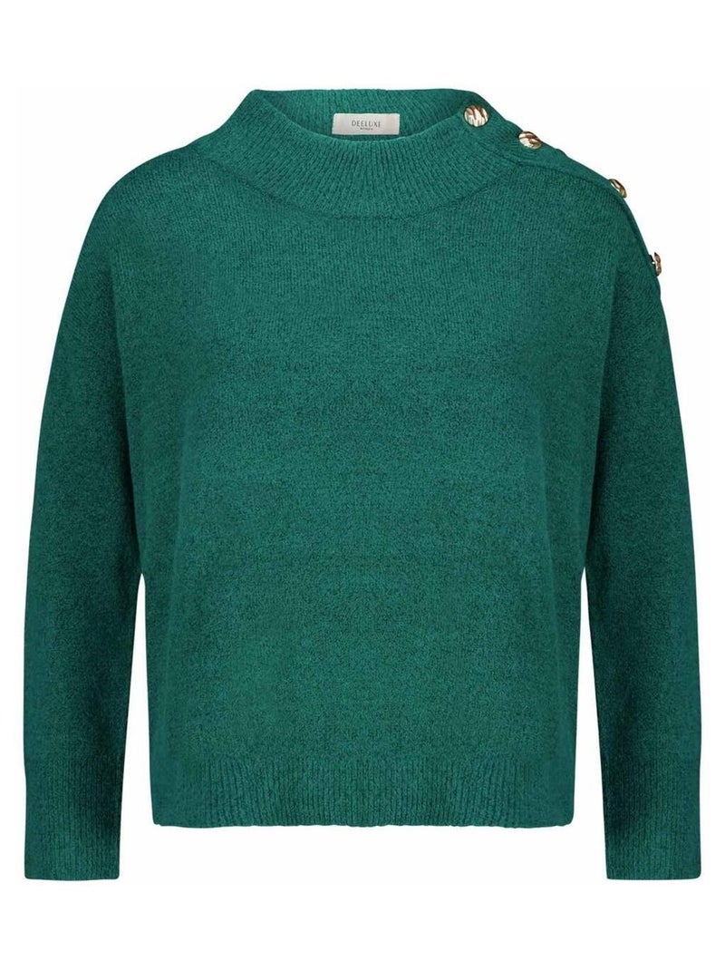 Pull femme col montant et épaule boutonnée 'Deeluxe' Vert - Kiabi