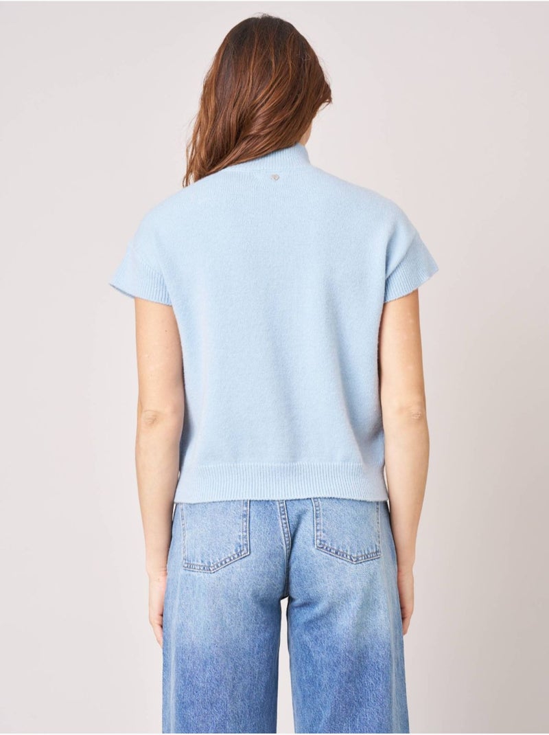 Pull femme col montant maille douce 'deeluxe' Bleu clair - Kiabi