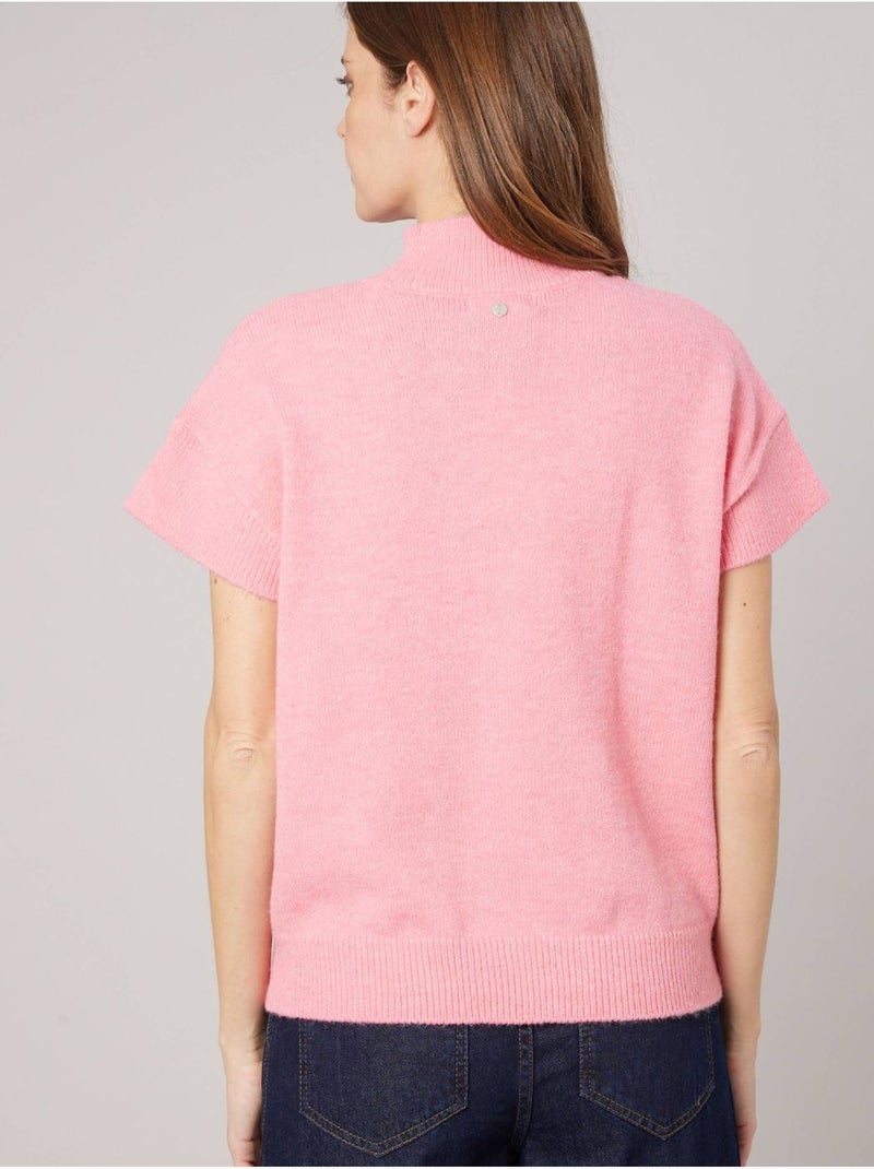 Pull femme col montant maille douce 'deeluxe' Rose clair - Kiabi