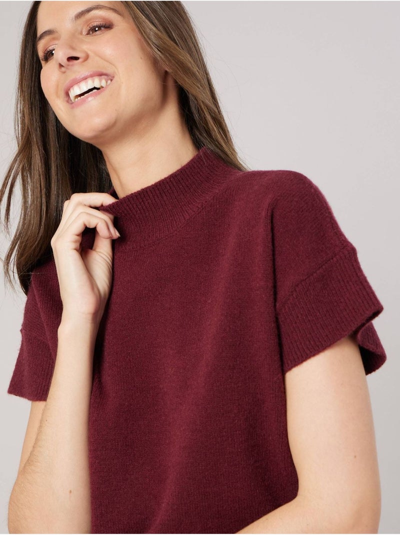 Pull femme col montant maille douce 'deeluxe' Rouge rubis - Kiabi