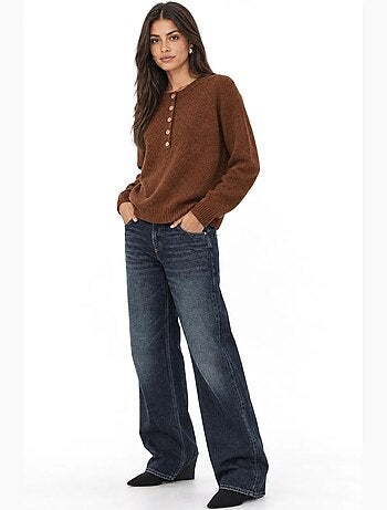 Pull femme col rond à boutons mixray
