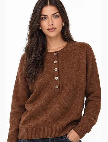 Pull femme col rond à boutons mixray