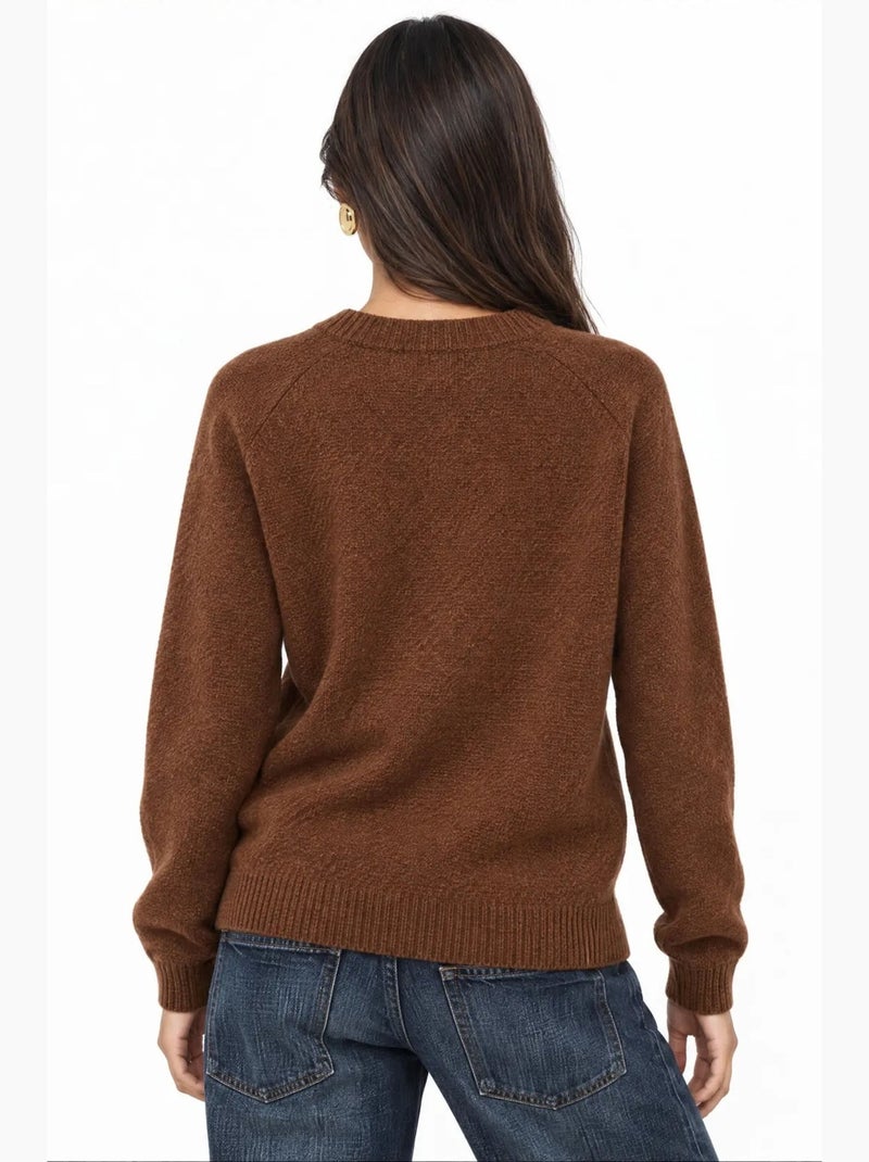 Pull femme col rond à boutons mixray Marron - Kiabi