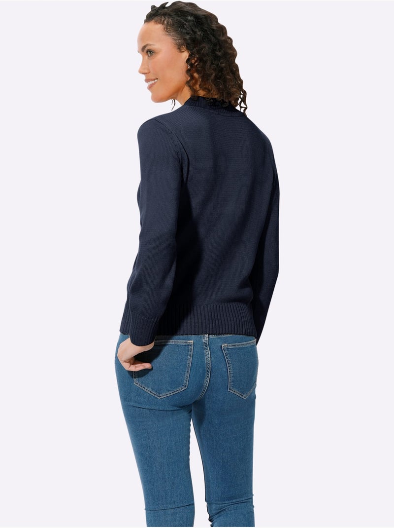 Pull femme col tortue à finitions côtelées et manches longues - Taille standard - Witt Bleu marine - Kiabi