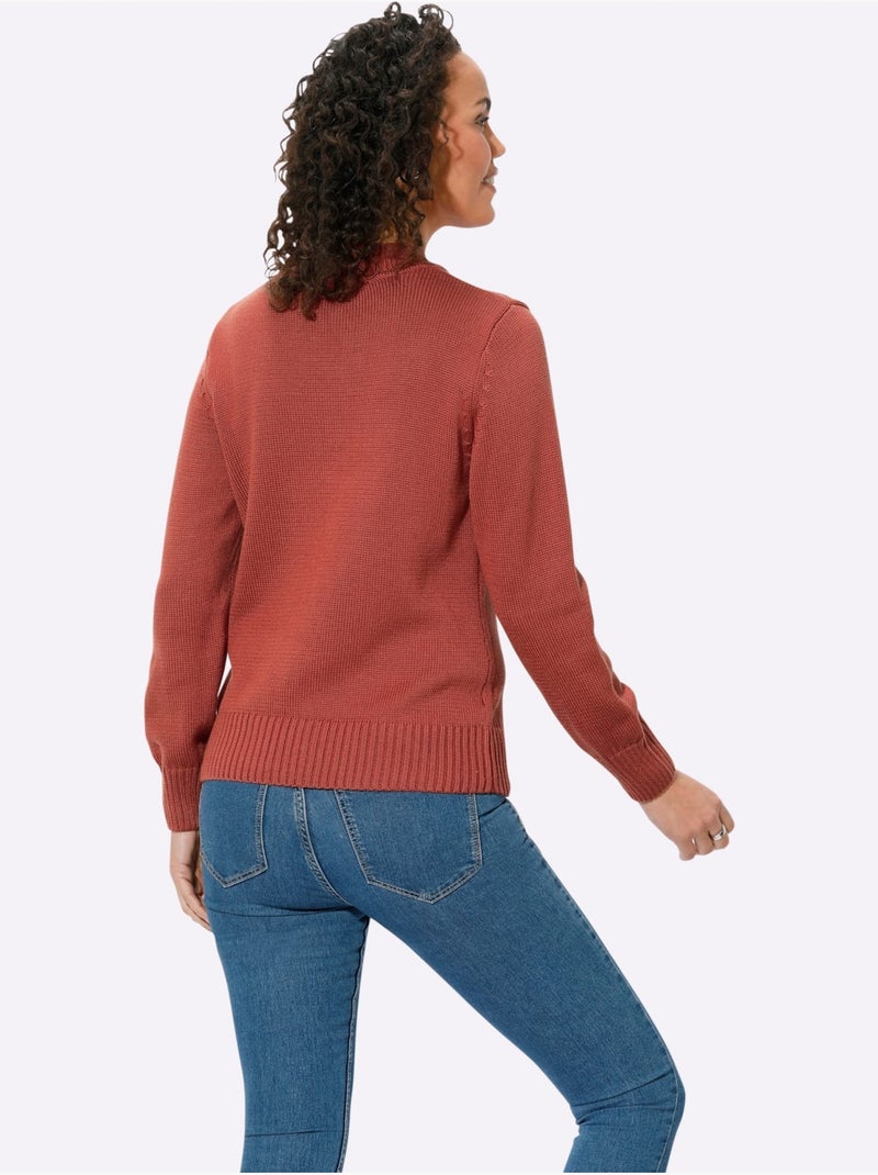 Pull femme col tortue à finitions côtelées et manches longues - Taille standard - Witt Orange/Rouge - Kiabi