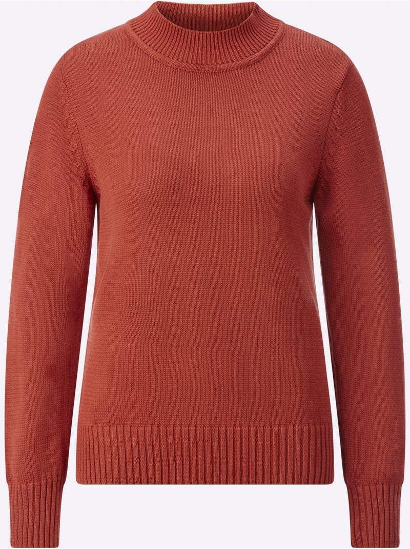 Pull femme col tortue à finitions côtelées et manches longues - Taille standard - Witt Orange/Rouge - Kiabi