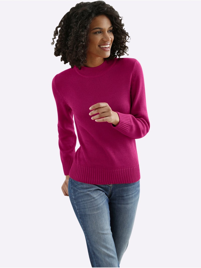 Pull femme col tortue à manches longues et finitions côtelées - Taille standard - Witt Rose fushia - Kiabi