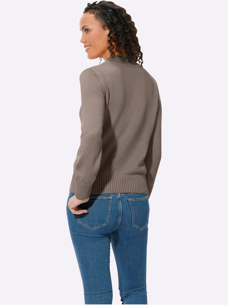 Pull femme col tortue à manches longues et ourlet côtelé - Taille standard - Witt Gris taupe - Kiabi