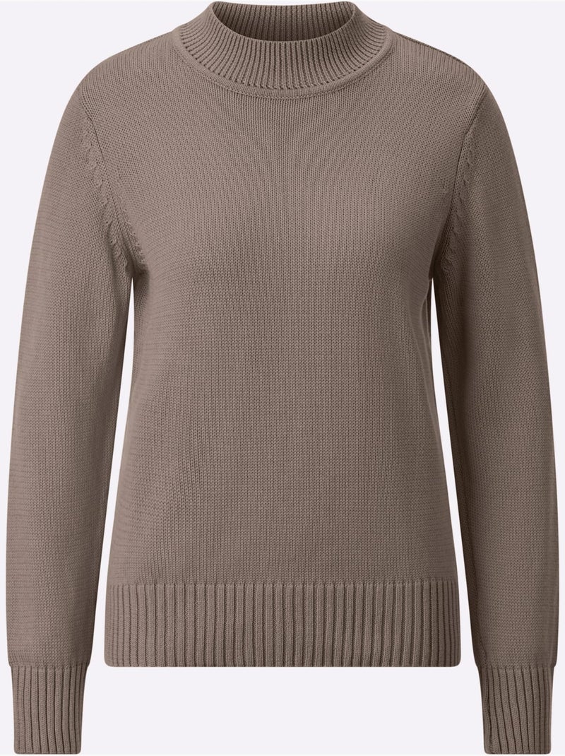 Pull femme col tortue à manches longues et ourlet côtelé - Taille standard - Witt Gris taupe - Kiabi
