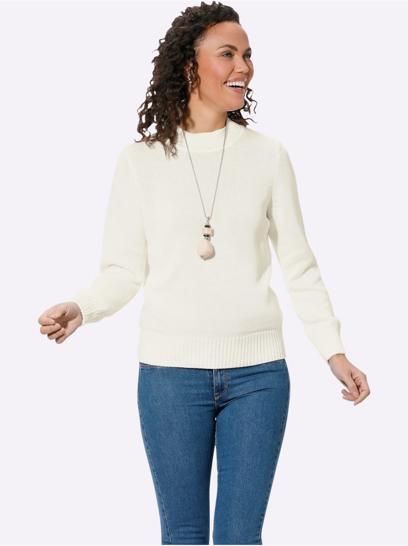 Pull femme col tortue et finitions côtelées manches et ourlet - Taille standard - Witt Blanc cassé - Kiabi