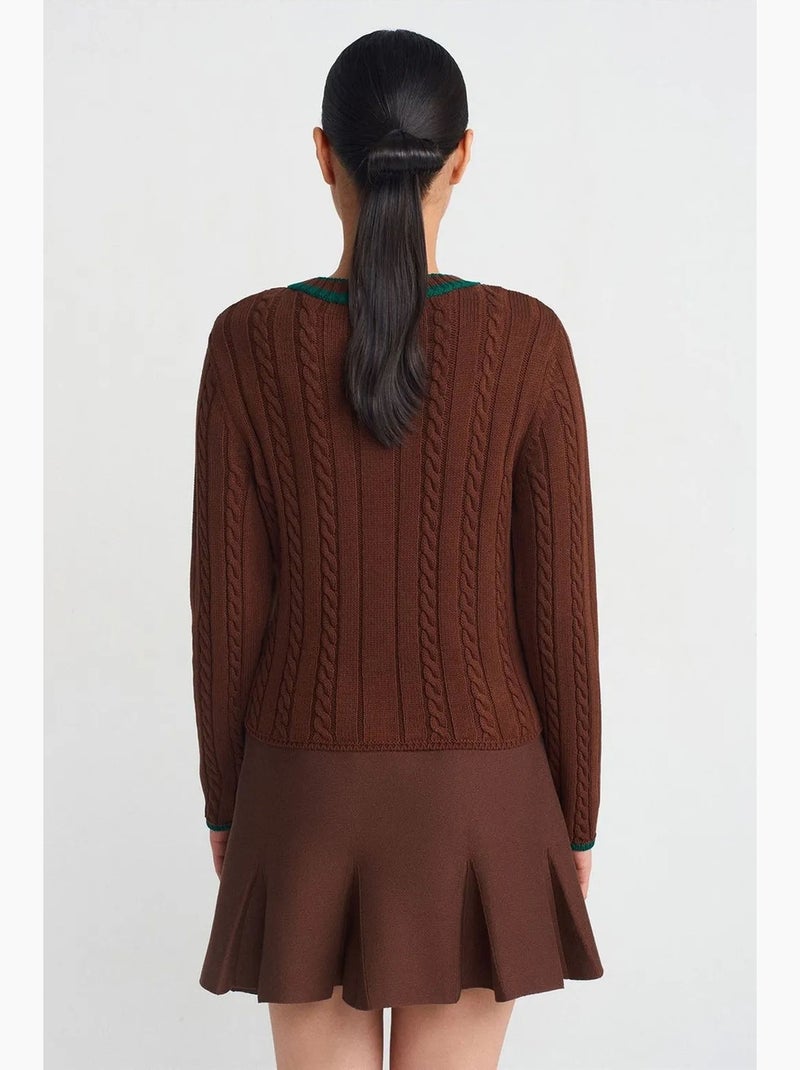 Pull femme col v en maille torsadée dilvin Marron - Kiabi