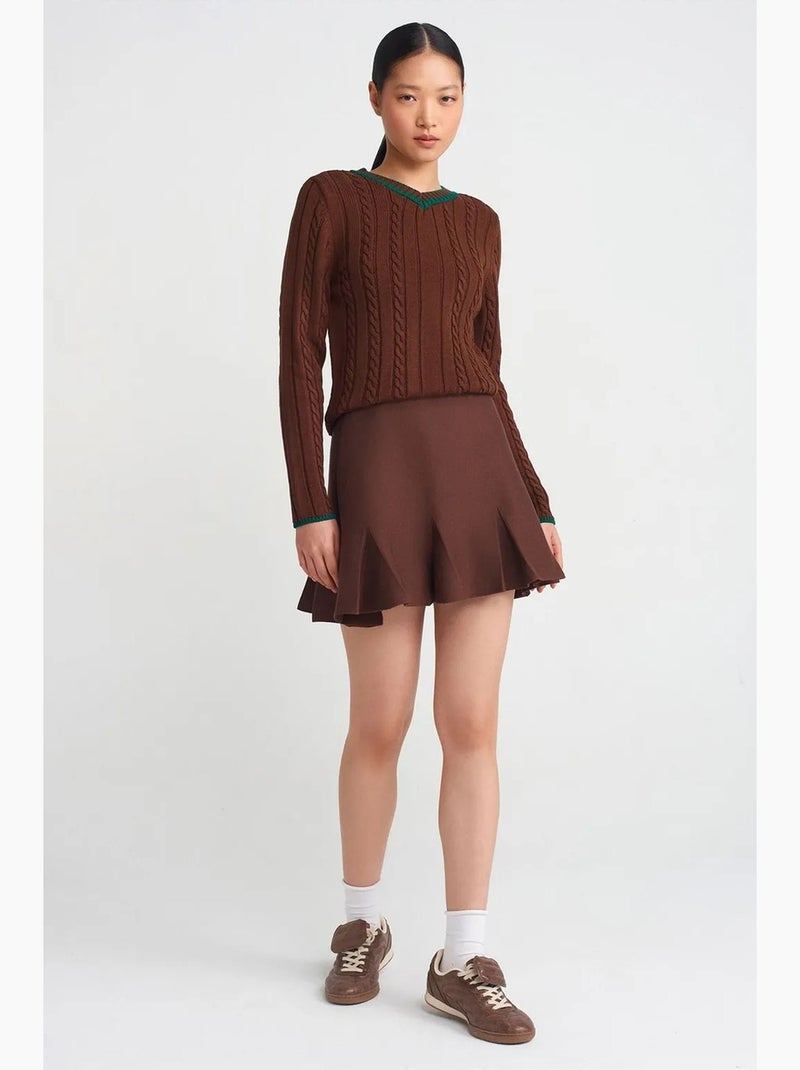 Pull femme col v en maille torsadée dilvin Marron - Kiabi