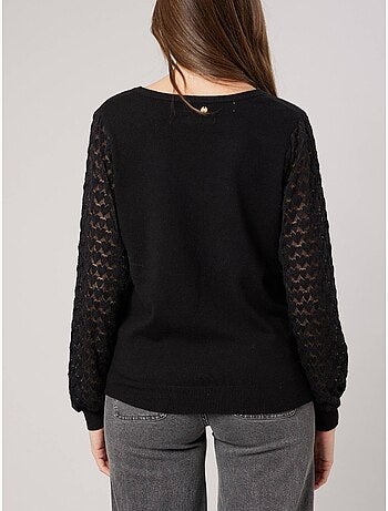 Pull femme col V manches ajourées 'Deeluxe'