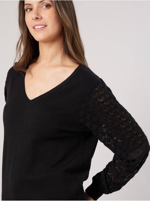 Pull femme col V manches ajourées 'Deeluxe' - Kiabi Pull femme col V manches ajourées 'Deeluxe' - Kiabi
