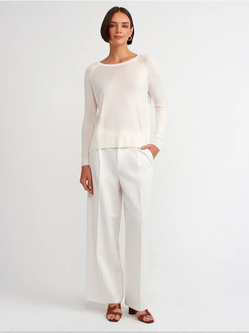 Pull femme côtelé à col rond dilvin Blanc cassé - Kiabi