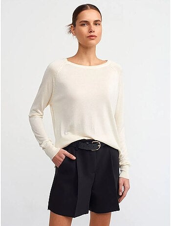 Pull femme côtelé à col rond dilvin