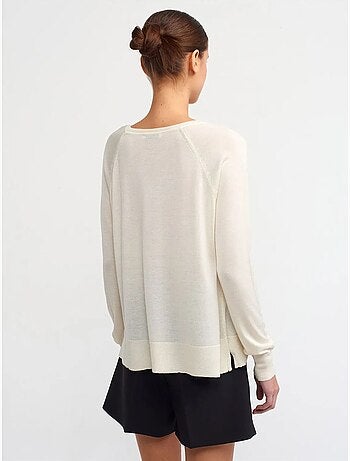 Pull femme côtelé à col rond dilvin