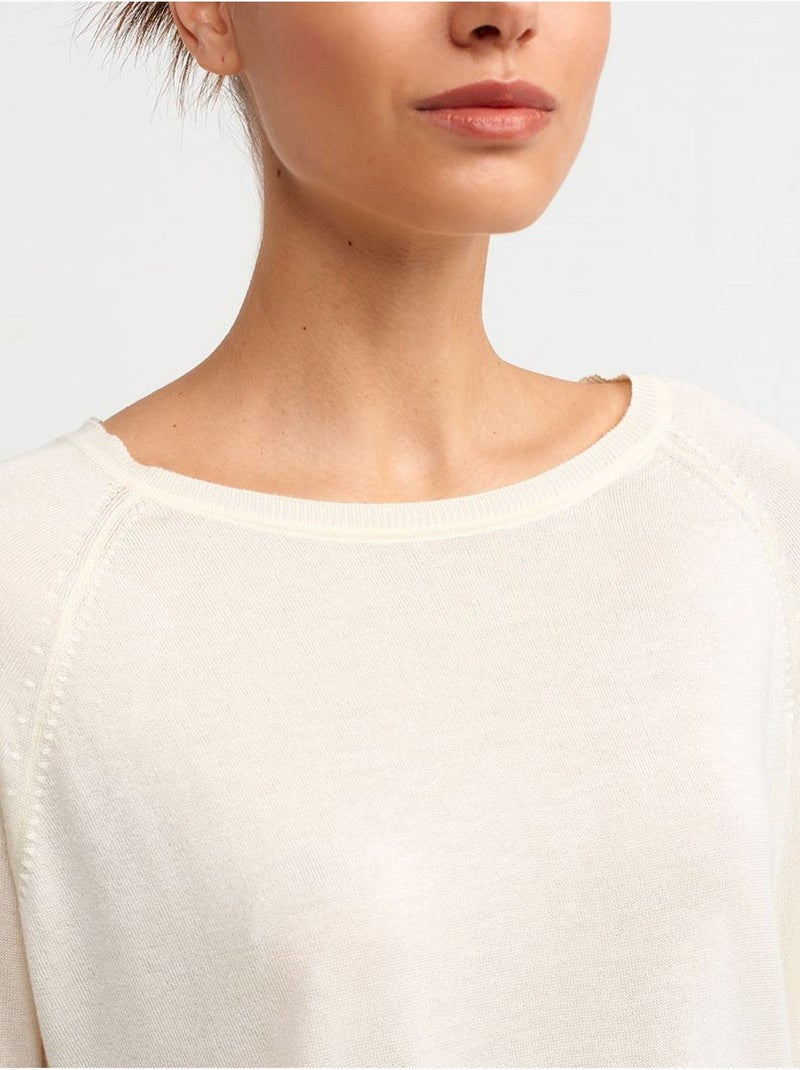 Pull femme côtelé à col rond dilvin Crème - Kiabi