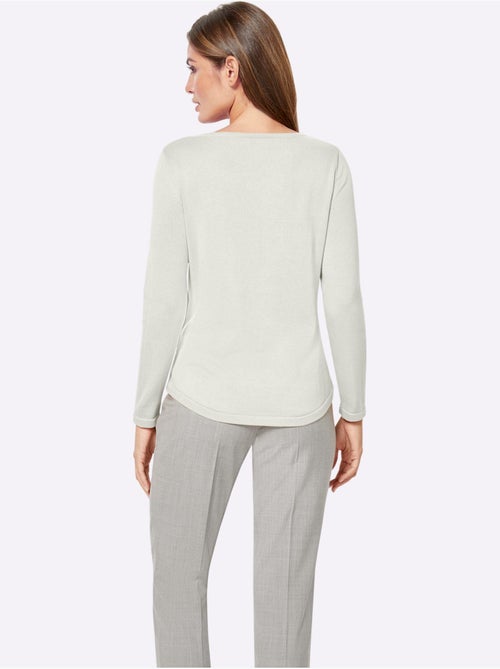 Pull femme coton Pima manches longues encolure en U - Taille standard - Witt - Kiabi